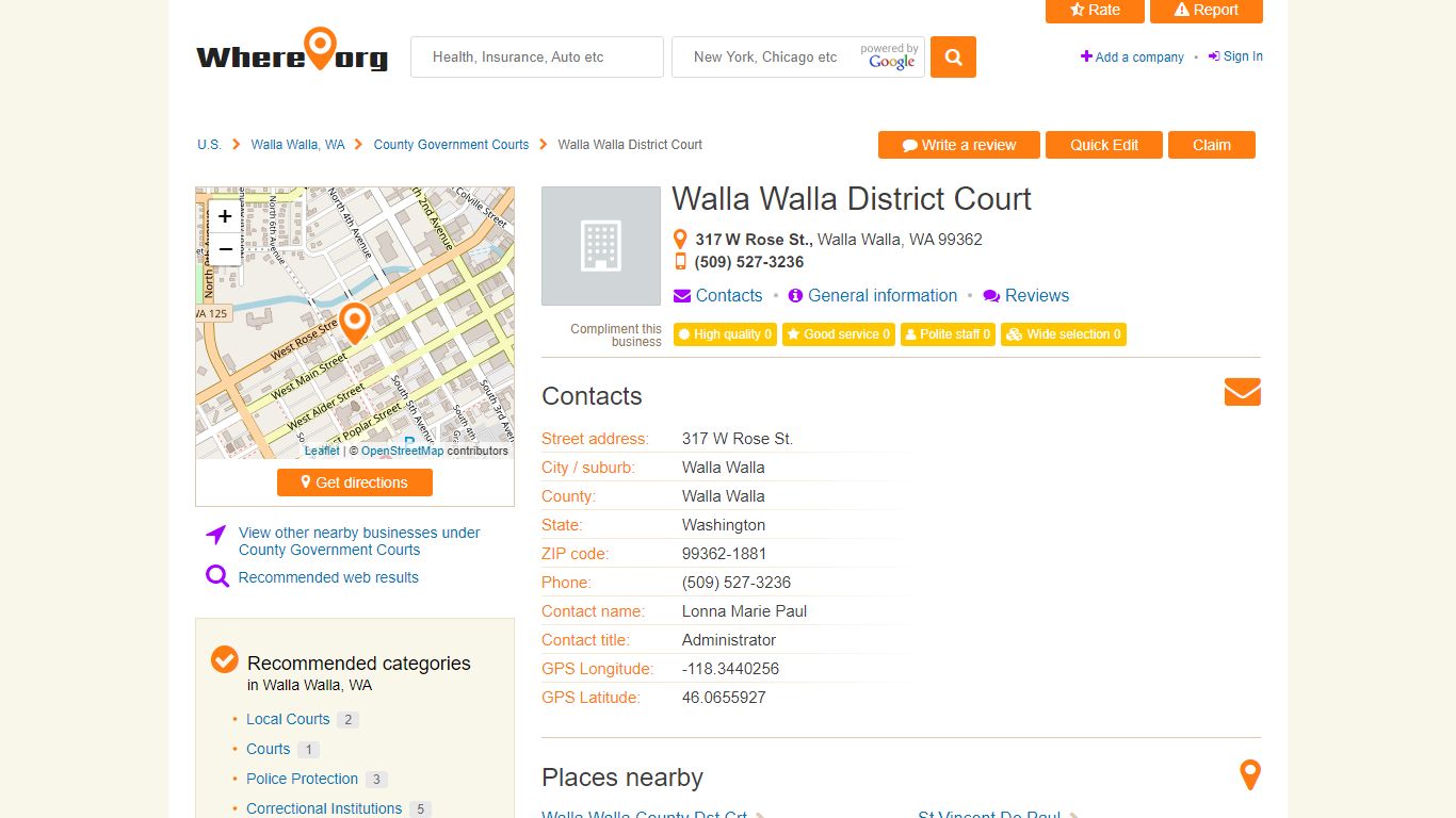 Walla Walla District Court, Walla Walla, WA - 317 W Rose St. - County ...