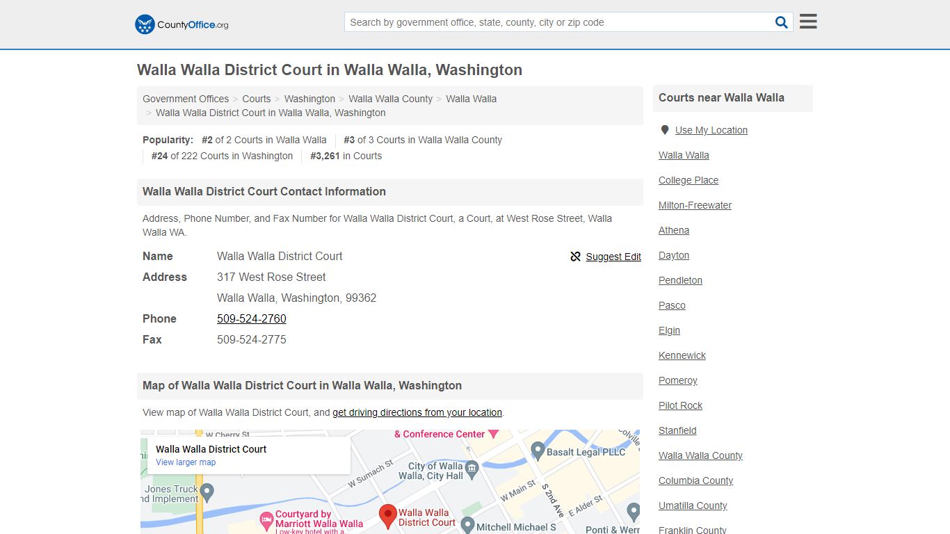 Walla Walla District Court - Walla Walla, WA (Address, Phone, and Fax)